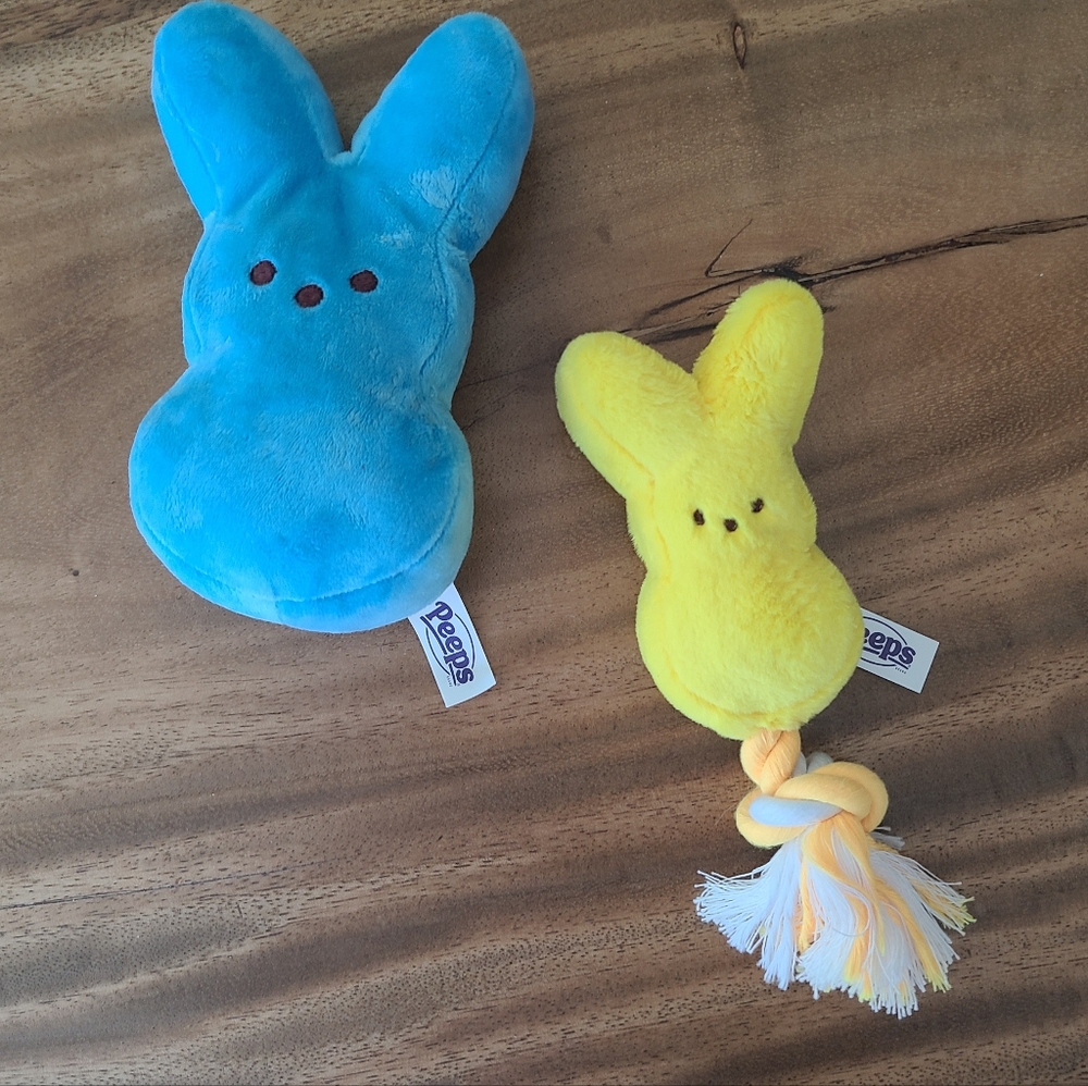 Peeps Plush Bunny Dog Toys Easter - Blue & Yellow